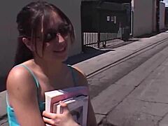 Flashing leads adorable skinny brunette to butt licking and plowing