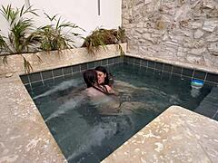 Hot Lesbians Masturbate In Public Pool Risking Discovery