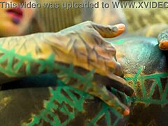 Tattoo Girl In Fishnets And High Heels Plays With XL Dildo Solo