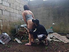 brazilian brunette at party in farm backyard