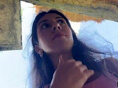 Cute Girl Eating Burger With Cum On Her Face In Public Cafe