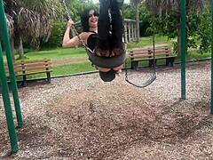 i'm asteria jade, goth girlfriend, havin public sex in the park with scott stark, ridin his big cock cowgirl.