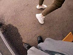 risky blowjob on the bus station with a big cock.