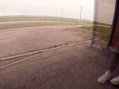 risky blowjob on the bus station with a big cock.