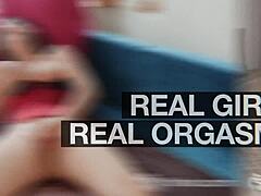 Pierced Mocha Karmelita's Natural Tits Contrast with Her Hairless Body While She Masturbates