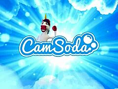 sexy brunette cheerleader in stockings masturbates with dildo in locker room