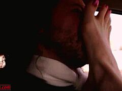 traveling with lisa, she dominates with feet in car