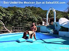 tattooed latina fingering big pussy by pool, freaky outdoor