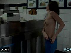 horny skinny leyla flashes her shaved pussy in public lingerie