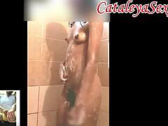 hot videocall while she is taking a shower they start to masturbate part 1 tits latina legs natural tits naked bathing skinny small 18+ tits