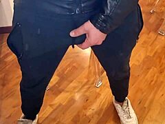 Sexy perverse moans with pissing and leather jacket - jerking with cum and intense moans with dirty talk.