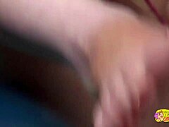 showering latex brunette