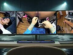 Shaved big pussy handcuffs